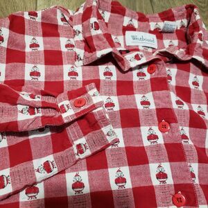 Vintage 90s Plaid Gingham Santa Long Sleeve Shirt Red White Westbound‎ Size L